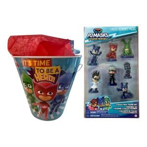 PJ Masks Easter Basket for Kids with 7pc Collectible Figure Set & Metal Bucket